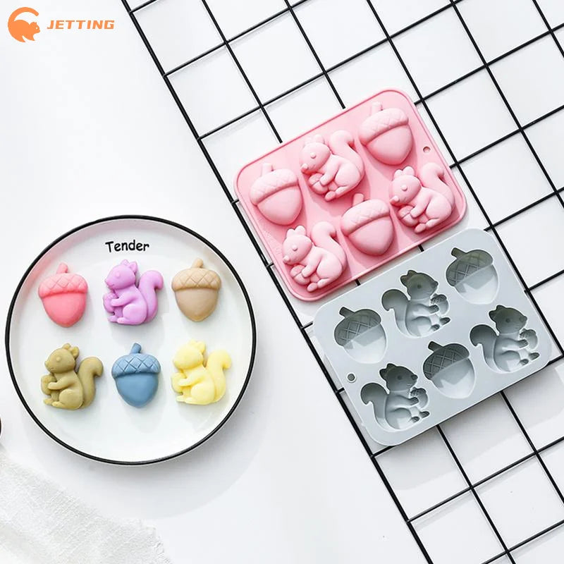 (New) 6-hole Squirrel Oak Cake Silicone Molds Autumn Harvest Festival Ice Grid Chocolate Baking Mould Cake Decorating Tools