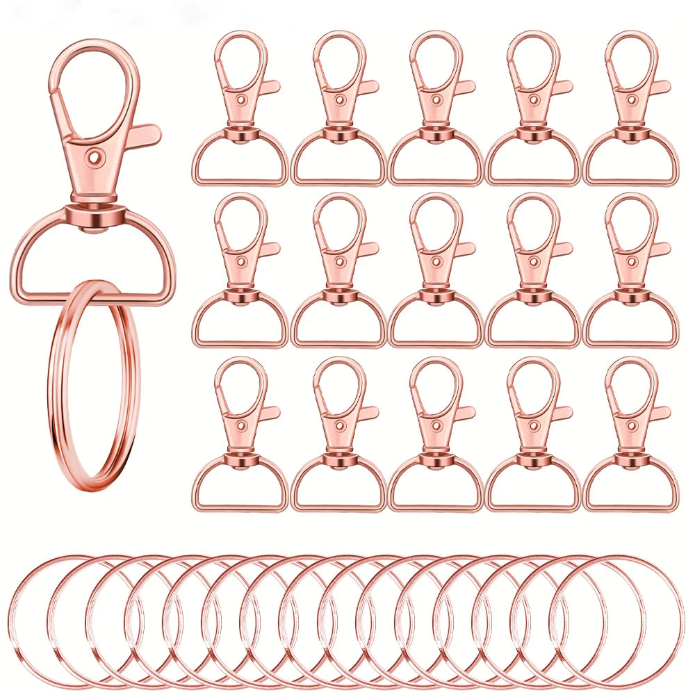 10/16sets D-shaped rotatable alloy keychain clips with metal key rings,suitable for DIY keychain lanyards,bag charms,crafts,gift