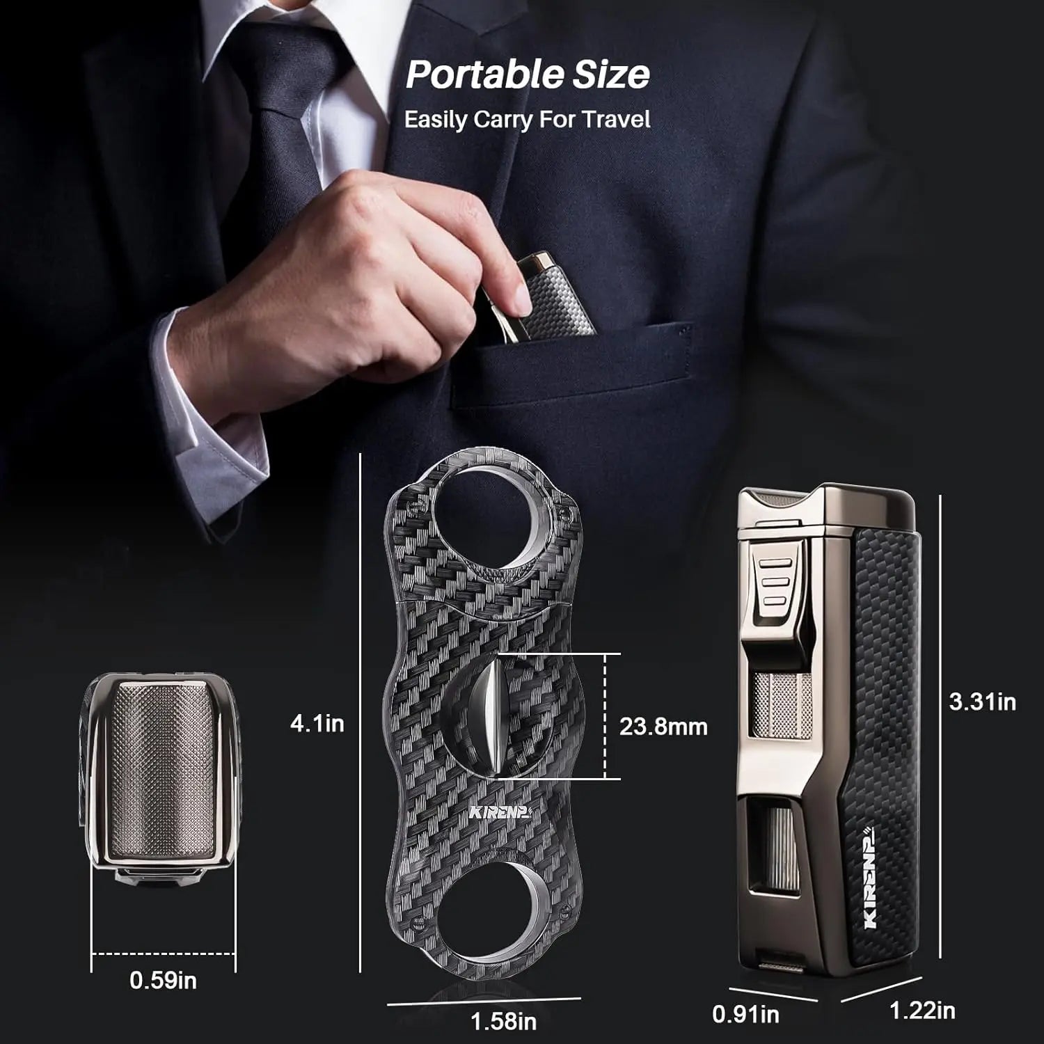 4-in-1 Refillable Torch Lighter with Cigar Cutter, Punch, Holder & Windproof Jet Flame - Gift Box Included