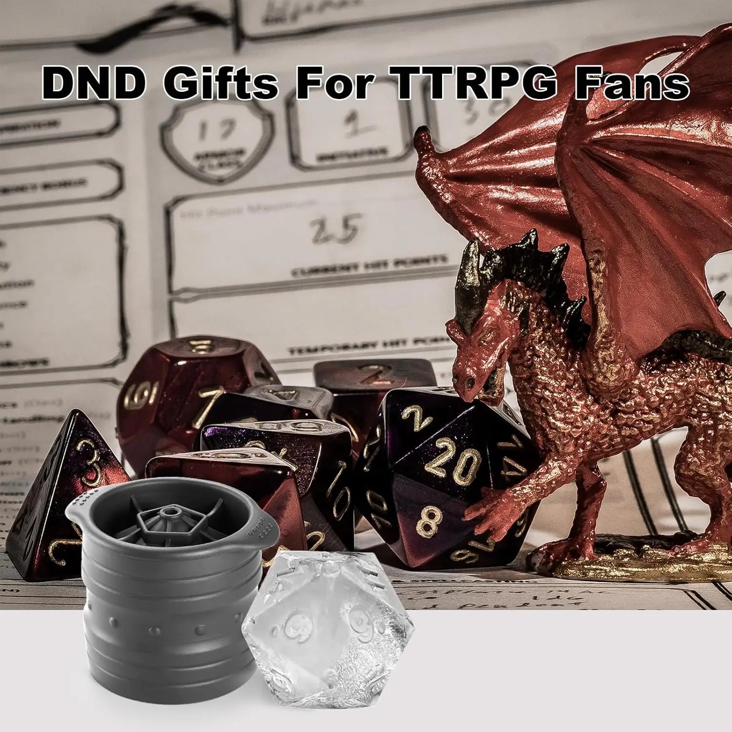 D20 Dice Ice Mold for DND Gamer Gifts, Cool Christmas Stocking Stuffers, Large Silicone Ice Cube Tray for Cocktails and Whiskey