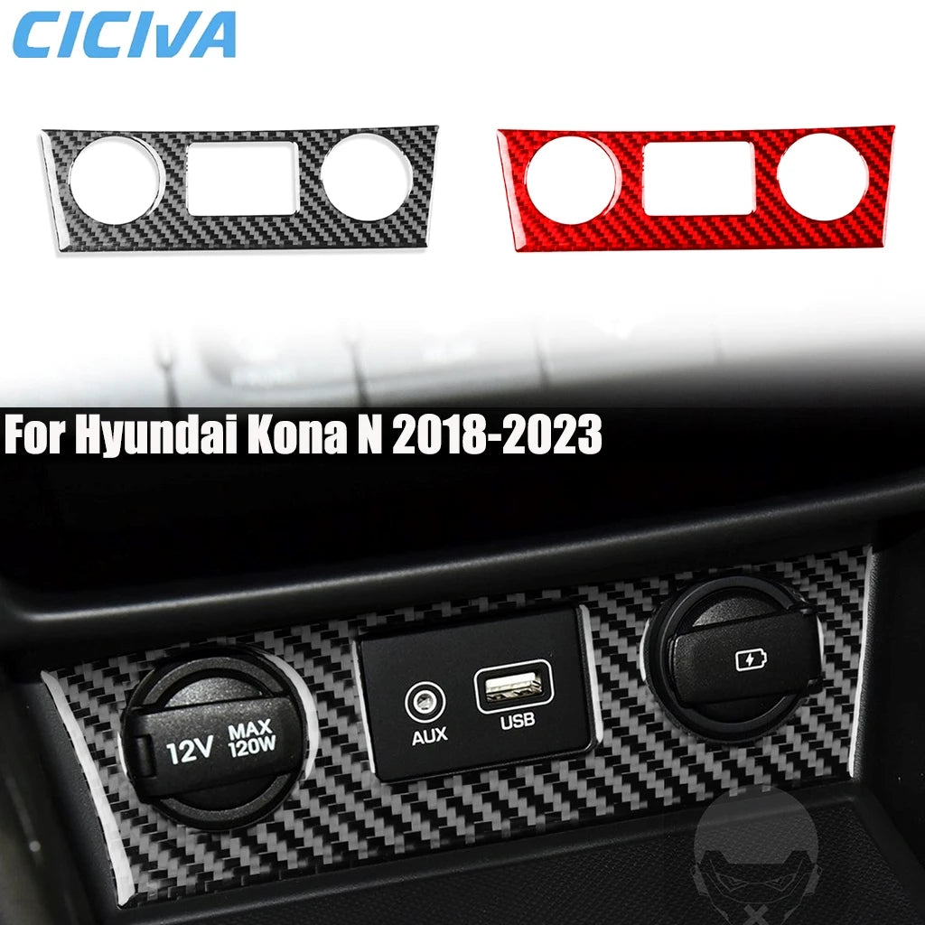 Carbon Fiber Car Accessories Cigarette Lighter Decorative Interior Cover Modified Trim Sticker For Hyundai Kona N 2018-2023