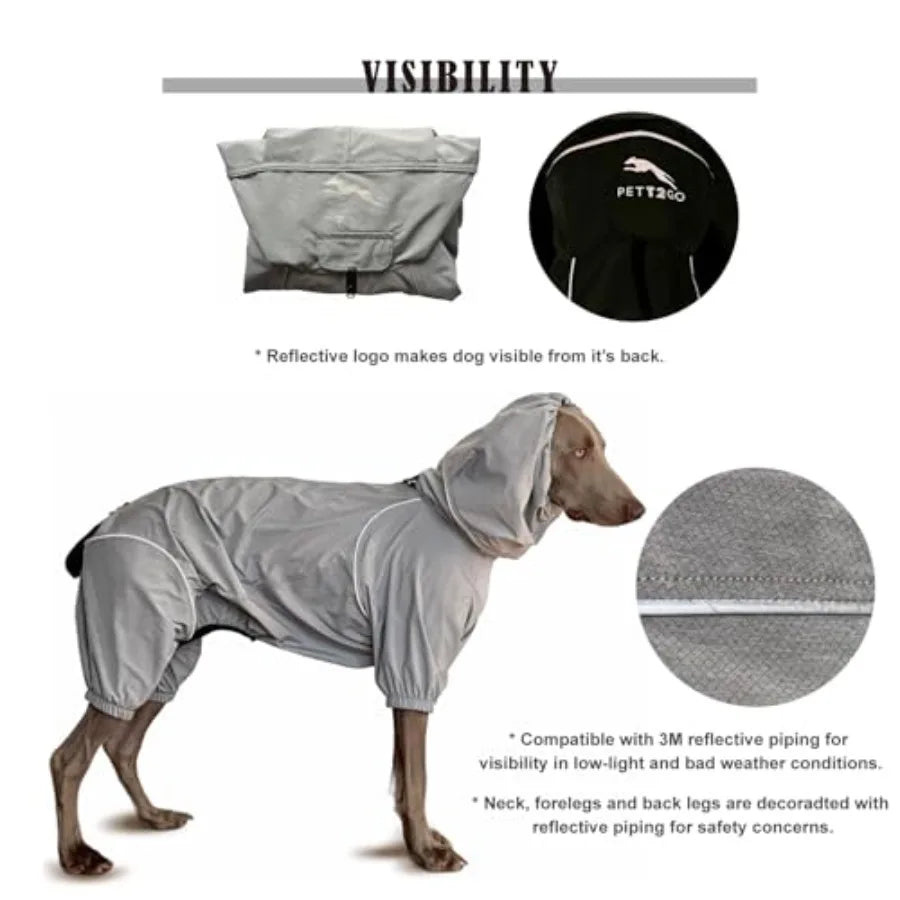 Dog Lightweight Windbreaker Pet Outdoor Sports Jacket 0.5 lbs 3 in One Hooded Easy on/Off with Collar and Harness Reflective Pi
