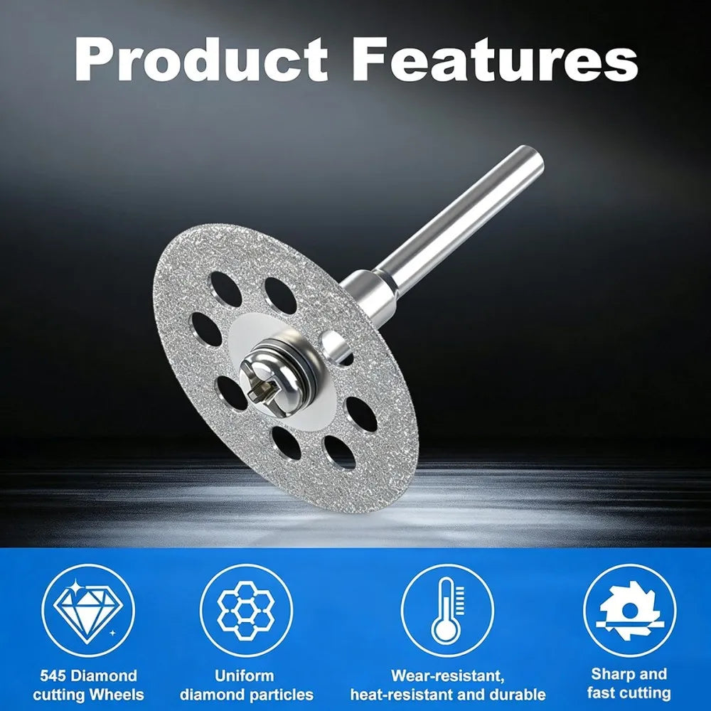 22mm Diamond Cutting Disc Set, 10Pcs 0.4mm Thin Saw Blades + 2Pcs Shank for Rotary Tool, Jade, Amber, Stone Carving & Cutting