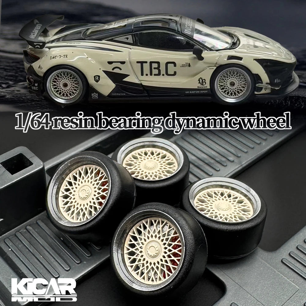 1/64 Model Car Wheels with Rubber Tires Dynamic Bearing Resin Rims 10.8mm Diameter Parts for MINIGT Diecast Model Cars