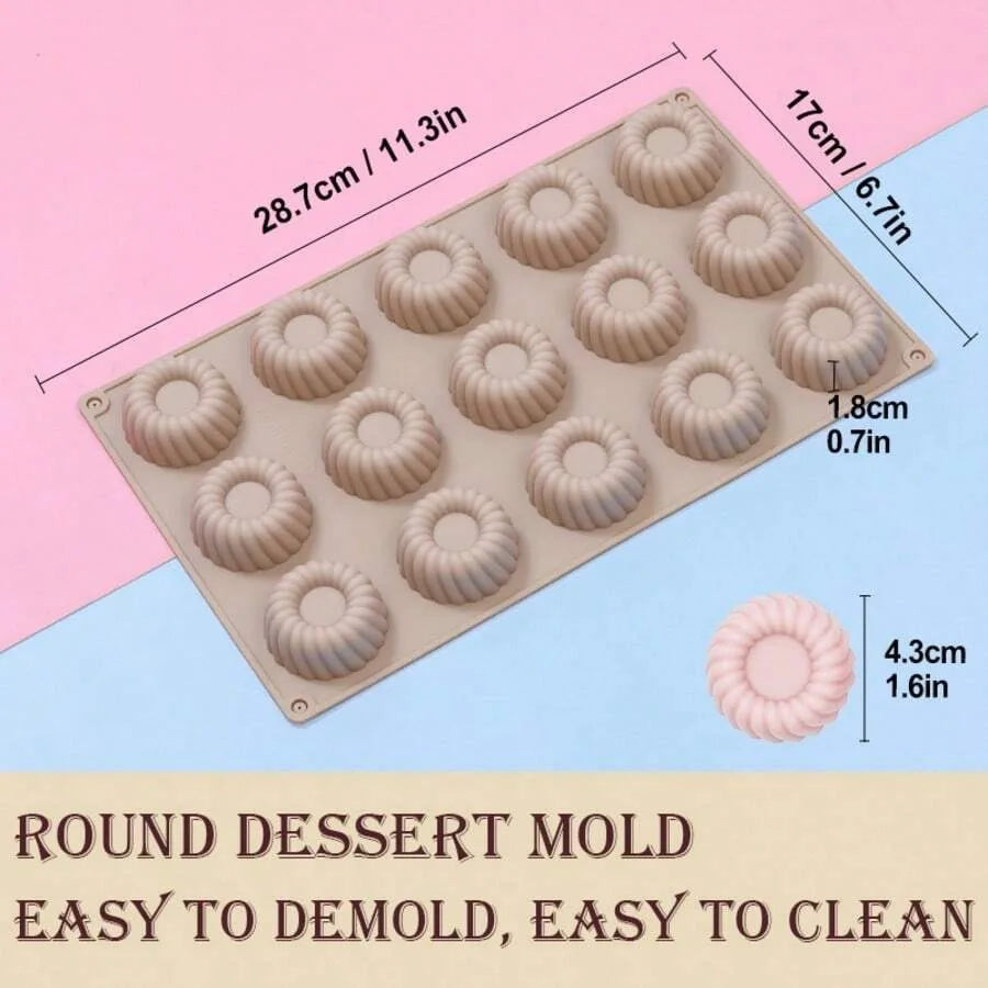 15-Cavity Round Donut Cake Cookie Mold, Chocolate Cookie Mold, Cake Mold, Ice Cream Candy Silicone Mold, Baking Tools, Jelly Mo