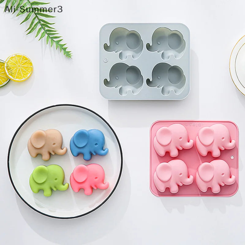 4-hole Baby Elephant Silicone Mold Cute Animal Fondant Candy Chocolate Mould Baking Tools Ice Grid Soap Epoxy Resin Mold