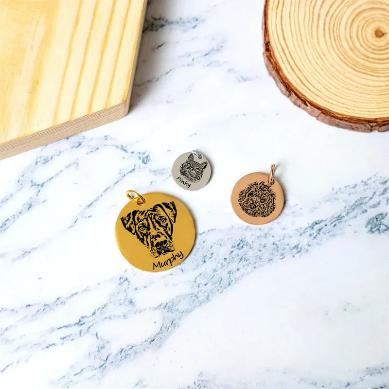 Custom Stainless Steel Pet Photo Pendant round Engraved Jewelry for Dogs Custom Pet Pendant Can Be Hung on Collar Or Dog Chain