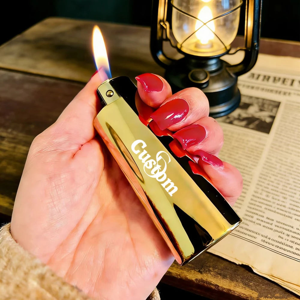 Personalized Metal Lighter Case Holder Custom Engraved Name Logo Lighters Cigar Cigarette Dad Birthday Gift Smoking Accessories