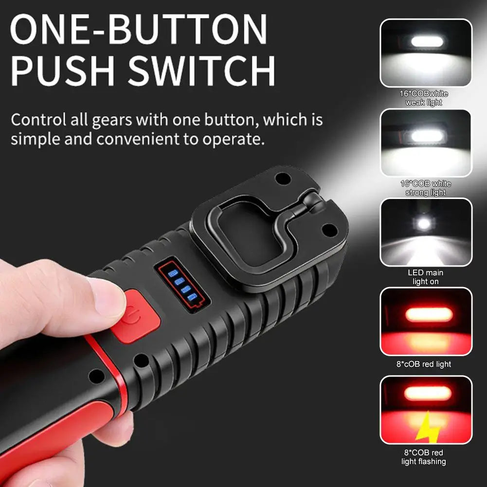 D93 COB LED Work Light Magnetic Flashlight 360° Rotatable Inspection Lamp USB Rechargeable Lantern for Car Repair Camping Hook