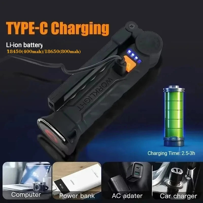 Portable LED COB Search Lights With Magnetic & Hook Built-in Battery Rechargeable Work Light Outdoor Waterproof  Emergency Lamp
