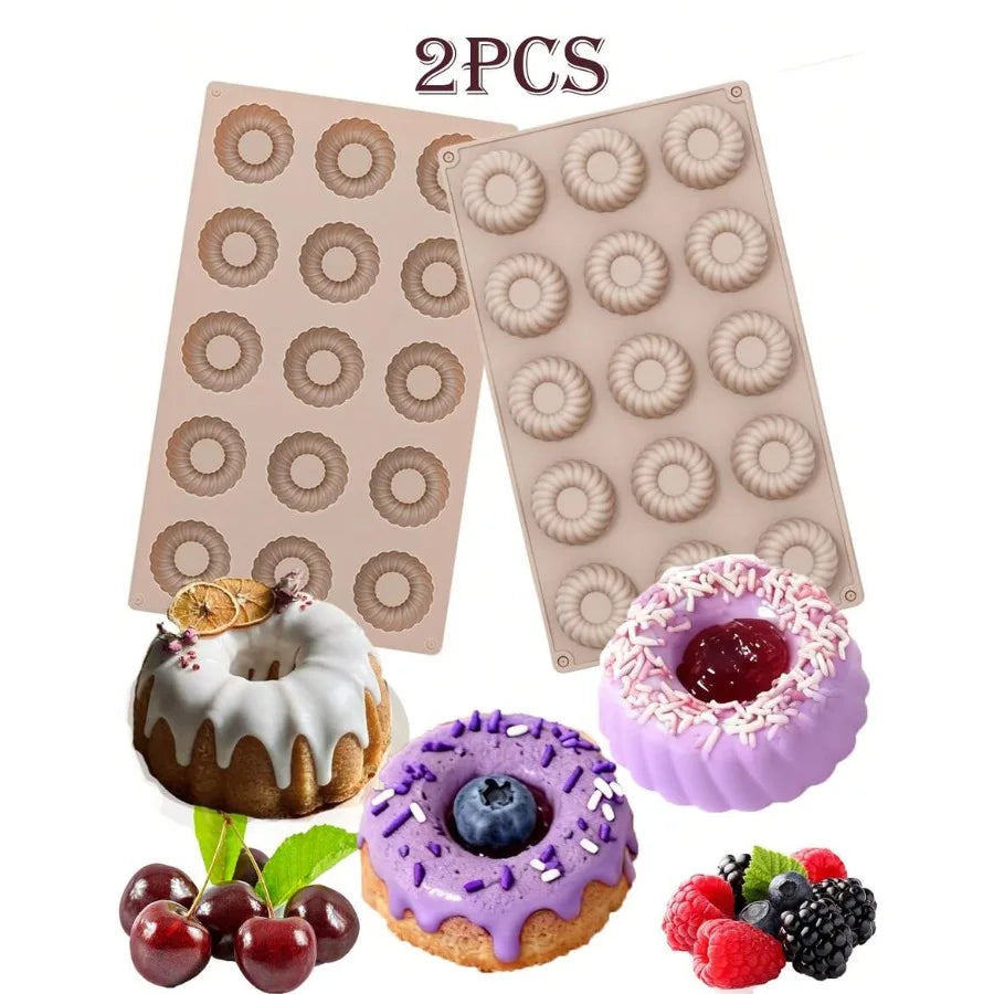 15-Cavity Round Donut Cake Cookie Mold, Chocolate Cookie Mold, Cake Mold, Ice Cream Candy Silicone Mold, Baking Tools, Jelly Mo