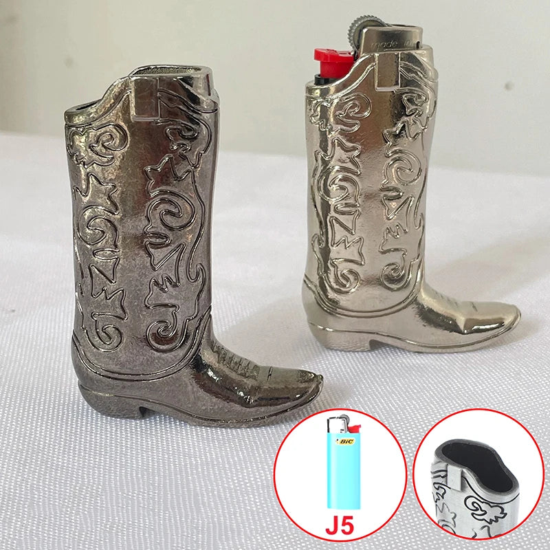 Creative Metal Boot Lighter Case for  J5/J25 – Personalized Engraving, Unique Men's Minimalist Gift with Custom Patterns