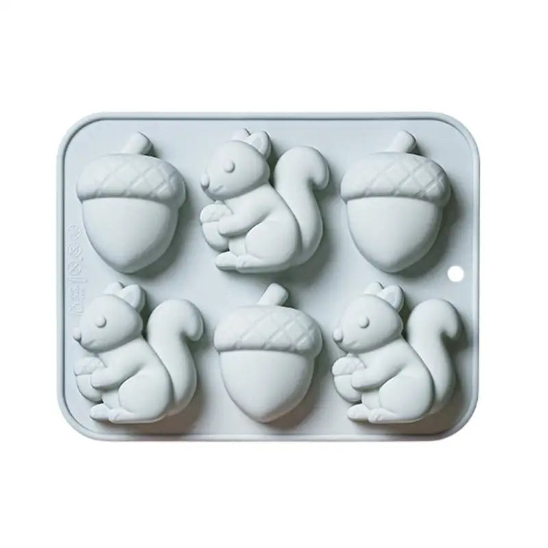 (New) 6-hole Squirrel Oak Cake Silicone Molds Autumn Harvest Festival Ice Grid Chocolate Baking Mould Cake Decorating Tools