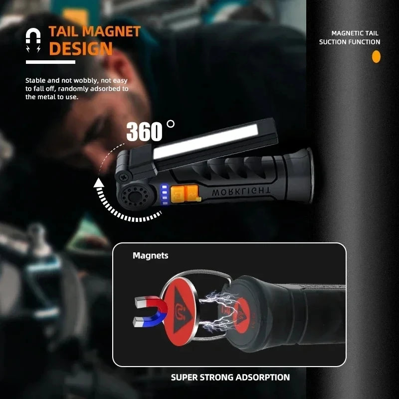 Portable LED COB Search Lights With Magnetic & Hook Built-in Battery Rechargeable Work Light Outdoor Waterproof  Emergency Lamp