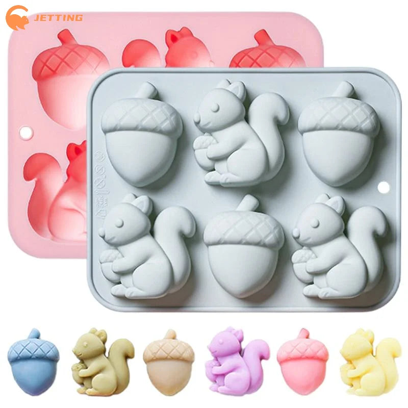 (New) 6-hole Squirrel Oak Cake Silicone Molds Autumn Harvest Festival Ice Grid Chocolate Baking Mould Cake Decorating Tools