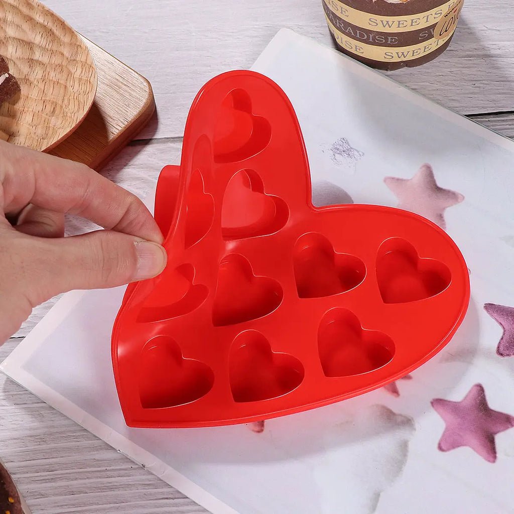 10 Cavity Heart Shaped Food Grade Silicone Chocolate Mold Baking Tray for Cake Cookies Fondant Ice Cubes Valentine Birthday