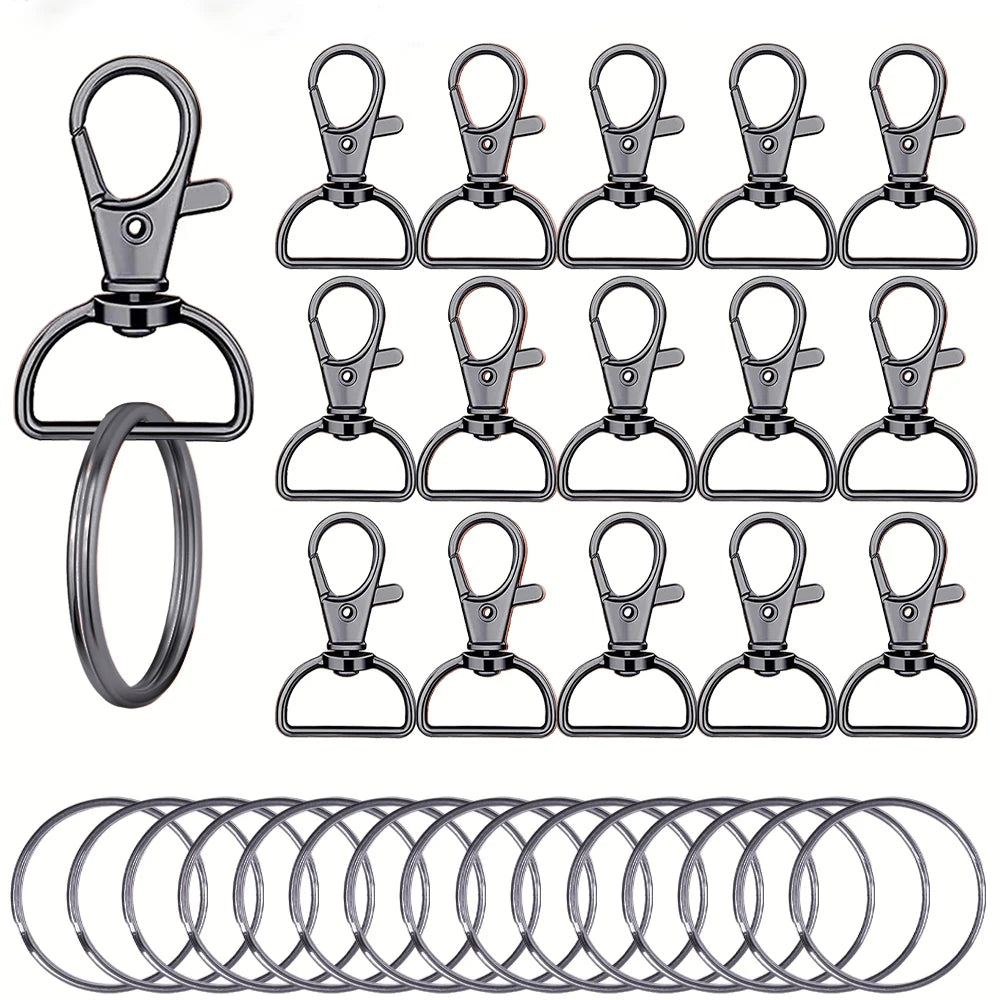 10/16sets D-shaped rotatable alloy keychain clips with metal key rings,suitable for DIY keychain lanyards,bag charms,crafts,gift
