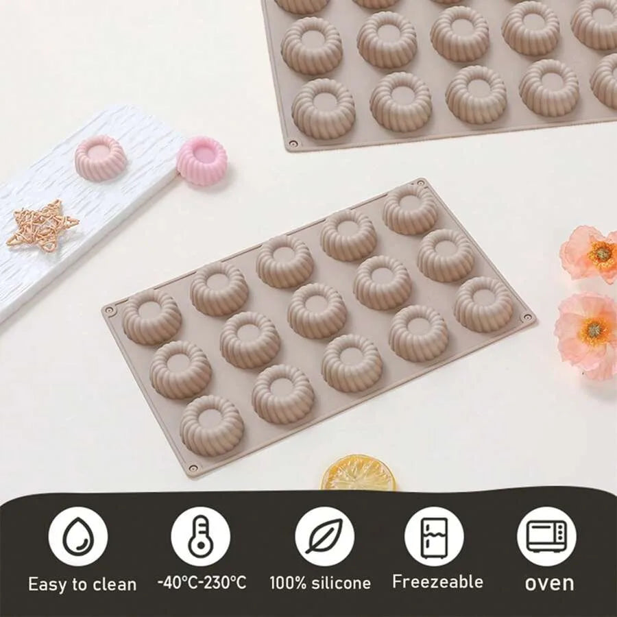 15-Cavity Round Donut Cake Cookie Mold, Chocolate Cookie Mold, Cake Mold, Ice Cream Candy Silicone Mold, Baking Tools, Jelly Mo