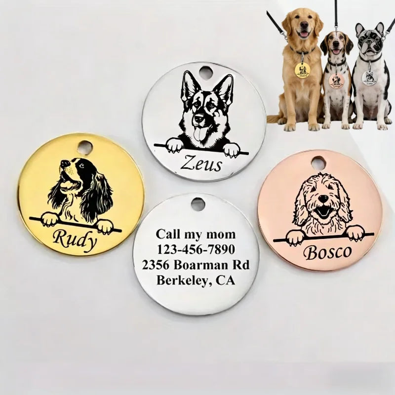 Custom Pet Name Puppy Anti-lost Collars Personalized Cute Engraving Stainless Steel Tag Dog Cat Name Tag Pets Dog Accessories