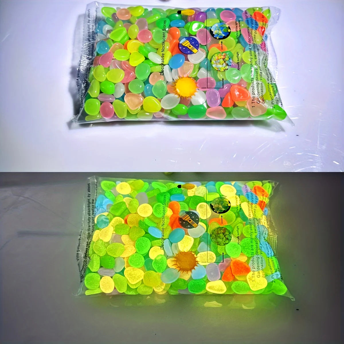 100PCSLuminous stone garden fish tank landscape glow-in-the-dark stone decoration artificial fluorescent color goose stone
