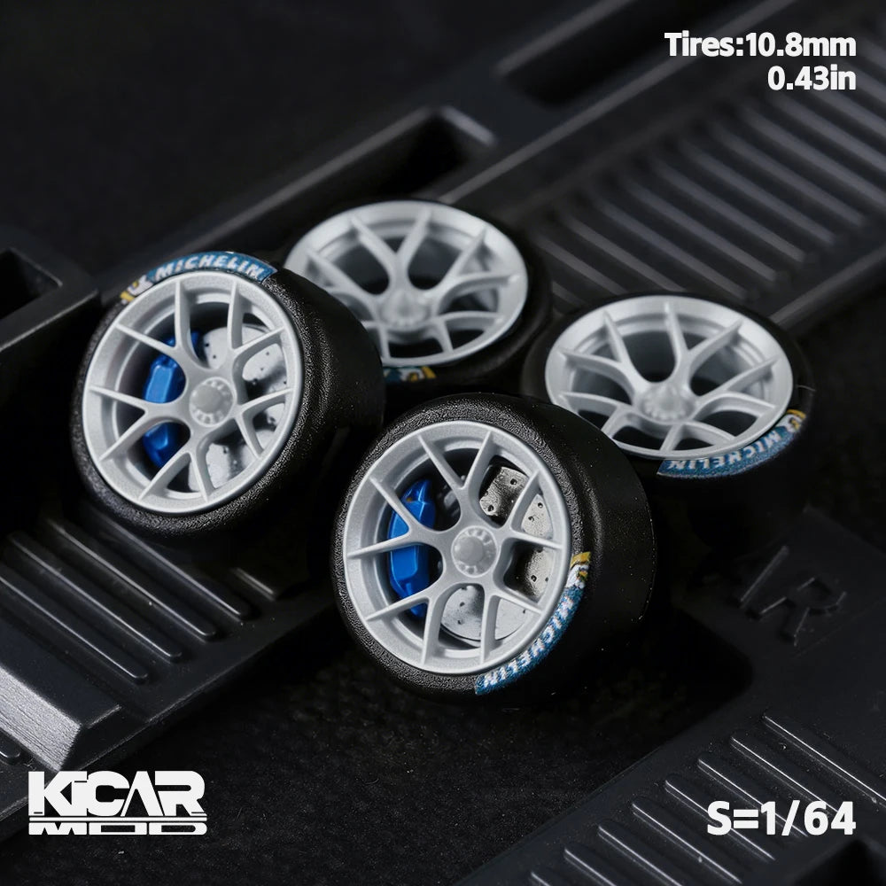 1/64 Model Car Wheels with Rubber Tires Dynamic Bearing Resin Rims 10.8mm Diameter Parts for MINIGT Diecast Model Cars