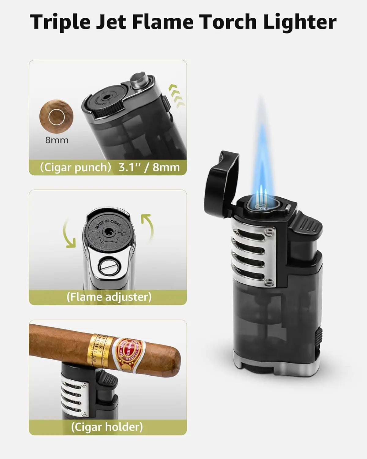 Large Portable Cigar Case with Lighter, Cutter & Humidifier - Holds 36 Cigars, Waterproof & Airtight