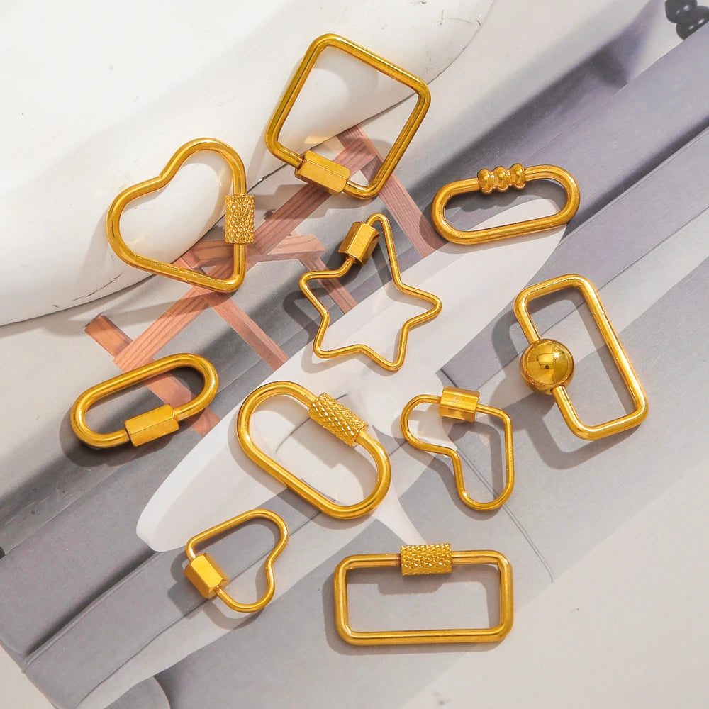 5Pcs Stainless Steel Gold Plated Spring Ring Clasps Geometric Shaped Open Jump Rings for DIY Jewelry Making