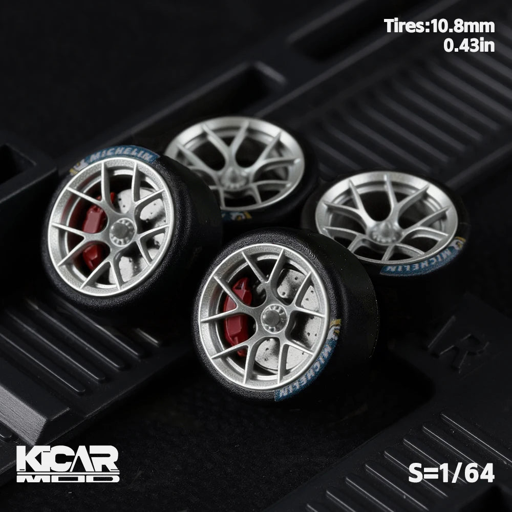 1/64 Model Car Wheels with Rubber Tires Dynamic Bearing Resin Rims 10.8mm Diameter Parts for MINIGT Diecast Model Cars