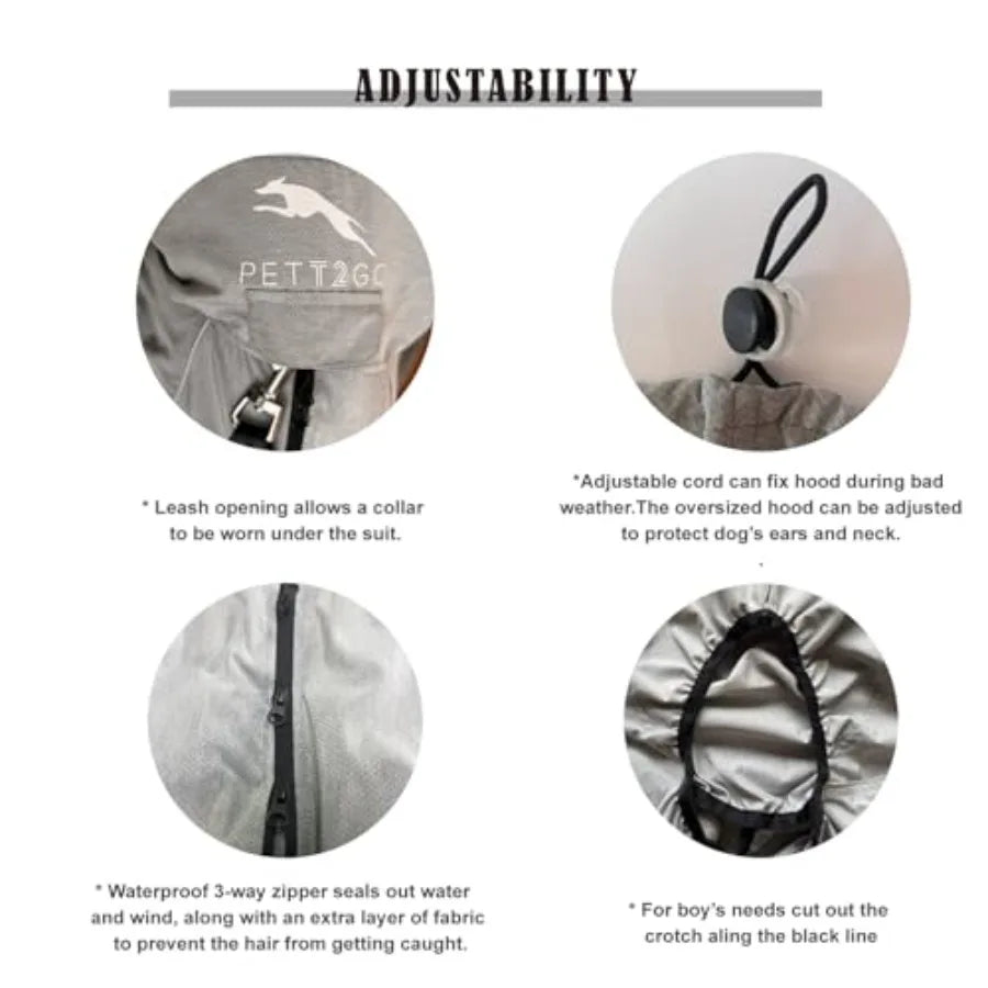 Dog Lightweight Windbreaker Pet Outdoor Sports Jacket 0.5 lbs 3 in One Hooded Easy on/Off with Collar and Harness Reflective Pi