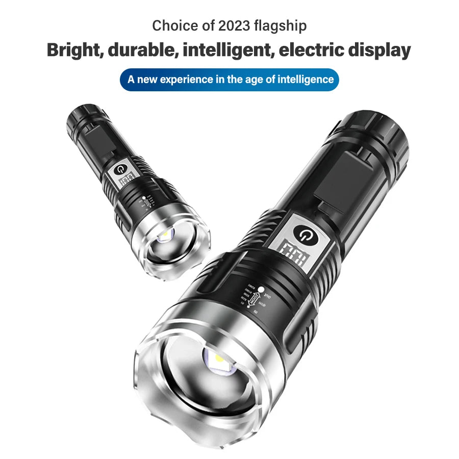 High Power 200000LM LED Flashlight Built-in Battery Type-C Rechargeable Strong Light Torch Outdoor Camping Hiking Emergency Lamp