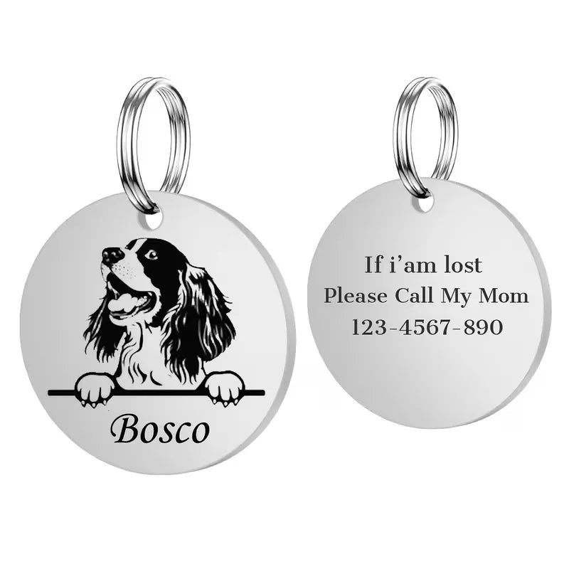 Custom Pet Name Puppy Anti-lost Collars Personalized Cute Engraving Stainless Steel Tag Dog Cat Name Tag Pets Dog Accessories