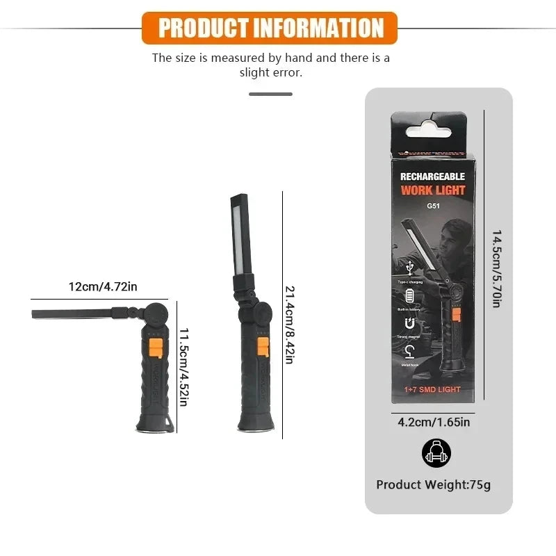 Portable LED COB Search Lights With Magnetic & Hook Built-in Battery Rechargeable Work Light Outdoor Waterproof  Emergency Lamp