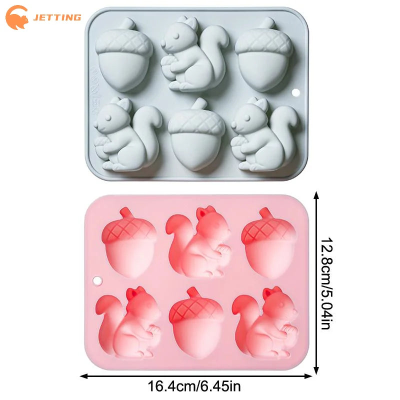 (New) 6-hole Squirrel Oak Cake Silicone Molds Autumn Harvest Festival Ice Grid Chocolate Baking Mould Cake Decorating Tools