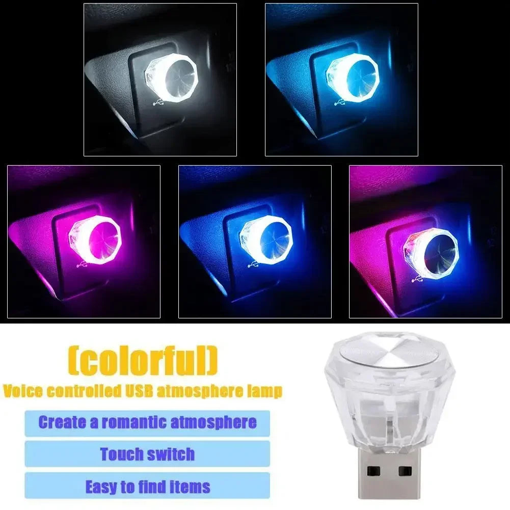 2026 Car LED Colorful Night Light Cigarette Lighter USB Atmosphere Light Wiring-Free Car Interior Lighting Accessories Supplies