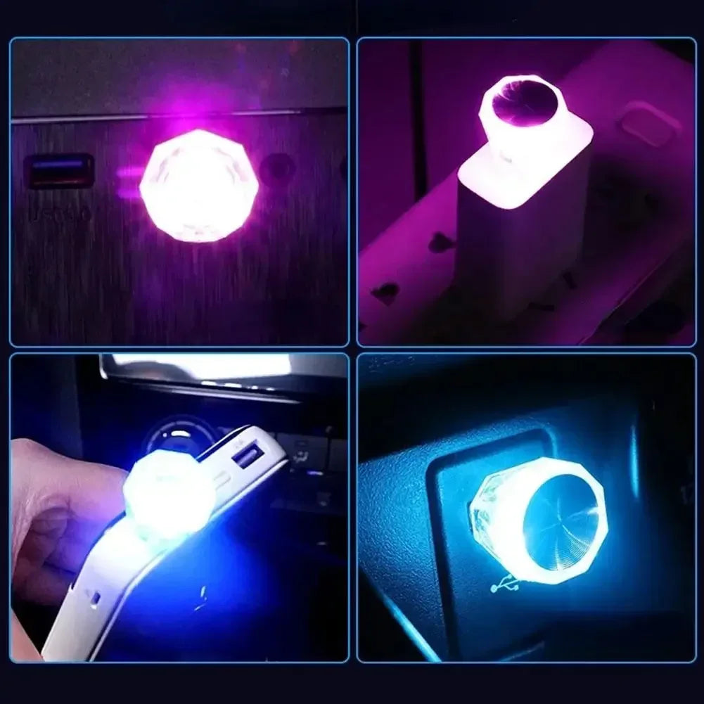 2026 Car LED Colorful Night Light Cigarette Lighter USB Atmosphere Light Wiring-Free Car Interior Lighting Accessories Supplies