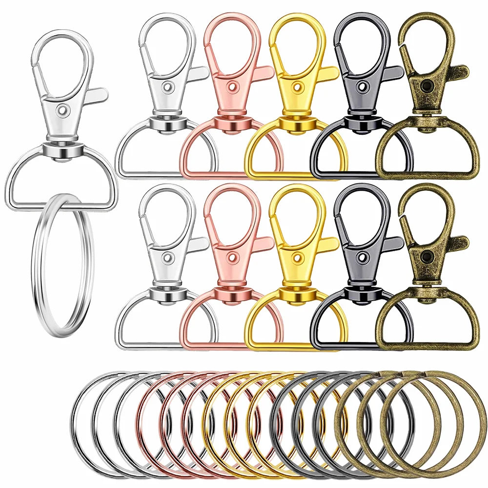 10/16sets D-shaped rotatable alloy keychain clips with metal key rings,suitable for DIY keychain lanyards,bag charms,crafts,gift