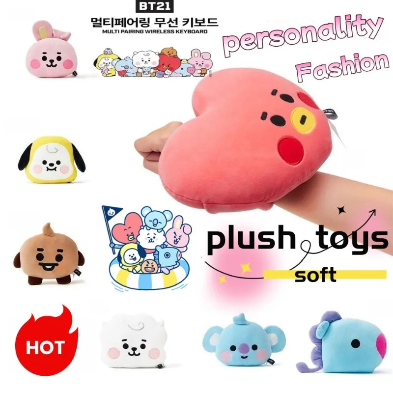 BT21 Face-Shaped Pillow Cute Fashion Cartoon Personalized Creative Car Cushion Headrest Doll Toy Gift for Friends' Birthday