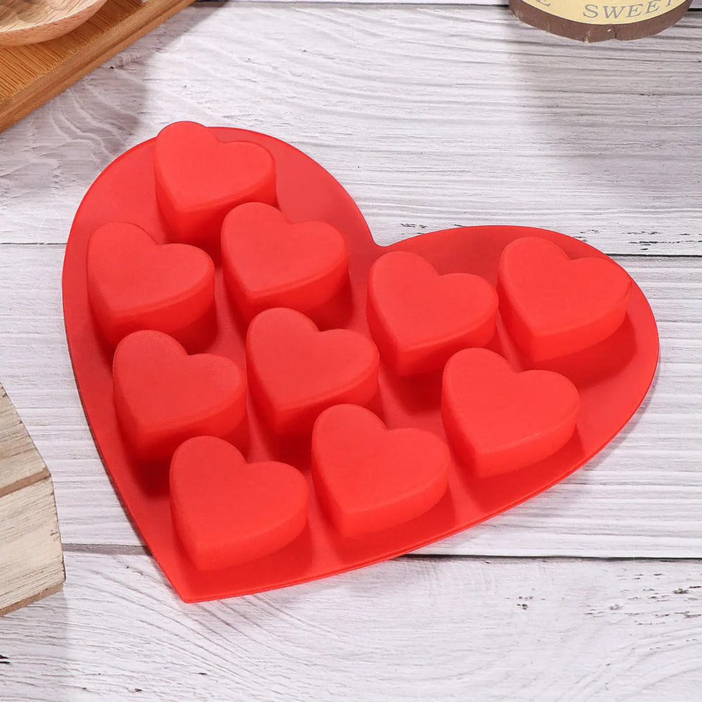 10 Cavity Heart Shaped Food Grade Silicone Chocolate Mold Baking Tray for Cake Cookies Fondant Ice Cubes Valentine Birthday