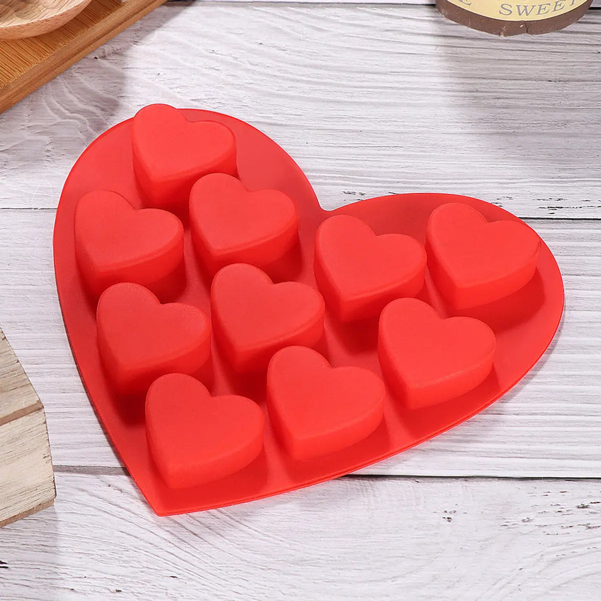 10 Cavity Heart Shaped Food Grade Silicone Chocolate Mold Baking Tray for Cake Cookies Fondant Ice Cubes Valentine Birthday