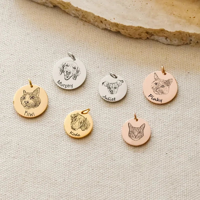 Custom Stainless Steel Pet Photo Pendant round Engraved Jewelry for Dogs Custom Pet Pendant Can Be Hung on Collar Or Dog Chain