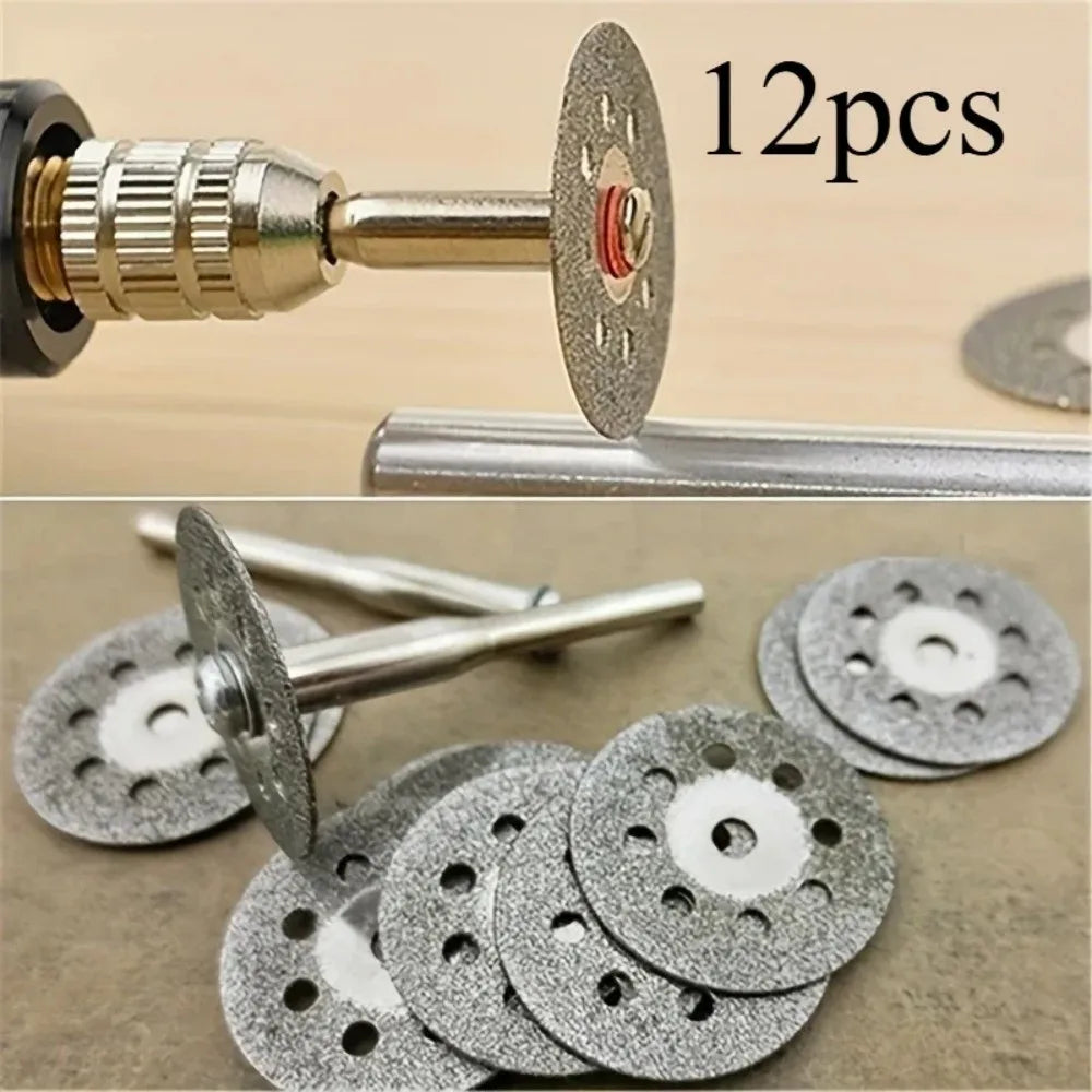 22mm Diamond Cutting Disc Set, 10Pcs 0.4mm Thin Saw Blades + 2Pcs Shank for Rotary Tool, Jade, Amber, Stone Carving & Cutting
