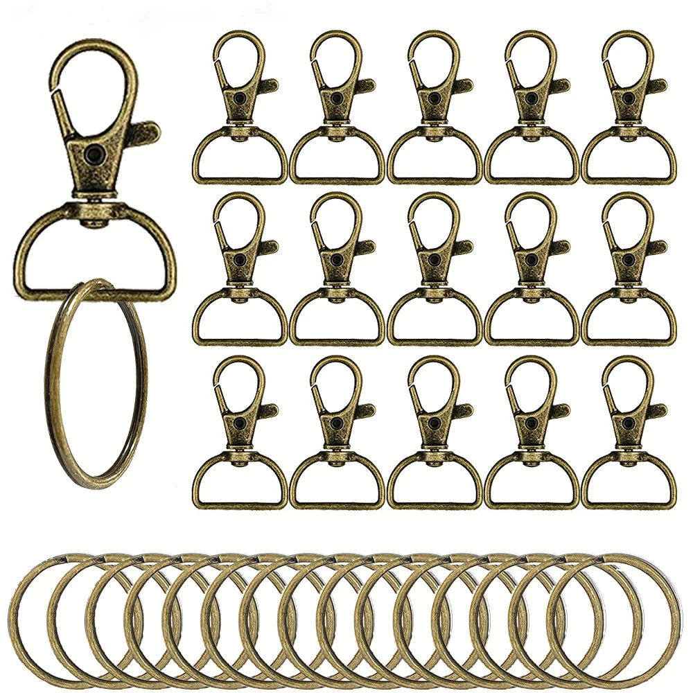 10/16sets D-shaped rotatable alloy keychain clips with metal key rings,suitable for DIY keychain lanyards,bag charms,crafts,gift