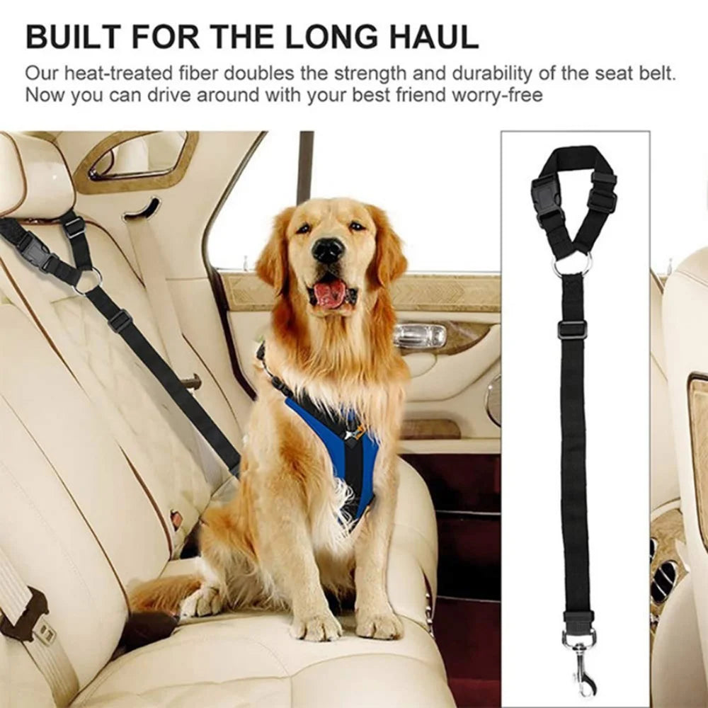Solid Color Two-in-one Pet Car Seat Belt Nylon Lead Leash Backseat Safety Belt Adjustable Dogs Harness Collar Pet Accessories