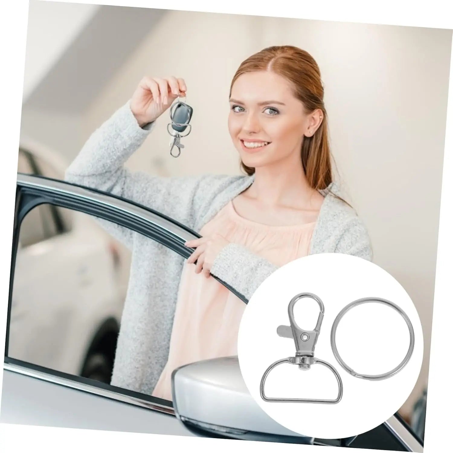 10/16sets D-shaped rotatable alloy keychain clips with metal key rings,suitable for DIY keychain lanyards,bag charms,crafts,gift