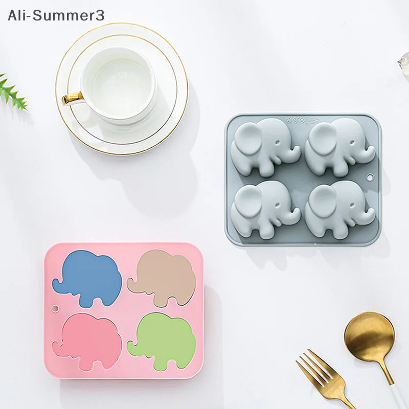 4-hole Baby Elephant Silicone Mold Cute Animal Fondant Candy Chocolate Mould Baking Tools Ice Grid Soap Epoxy Resin Mold