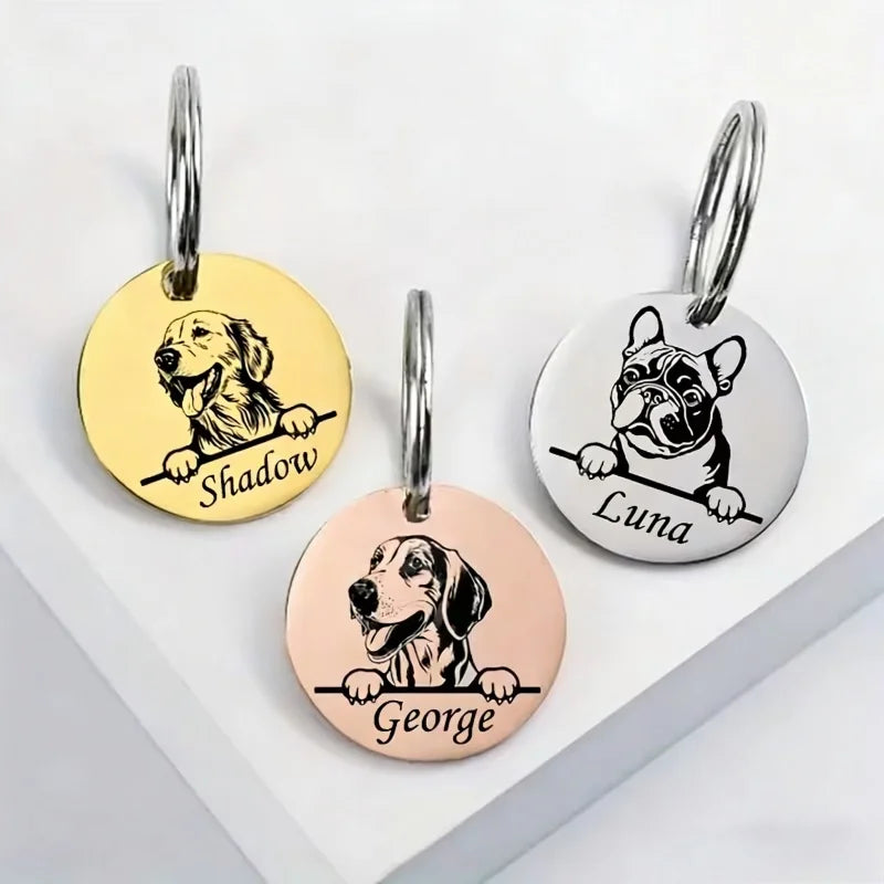 Custom Pet Name Puppy Anti-lost Collars Personalized Cute Engraving Stainless Steel Tag Dog Cat Name Tag Pets Dog Accessories