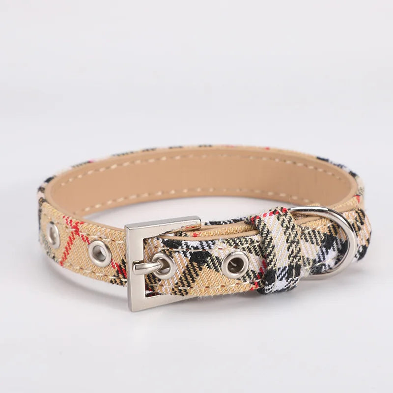 Pet Collar Scottish Plaid Dog Collar Classic Red PU Leather Earthy Yellow Twill Dog Pet Supplies Adjustable Pet Collar