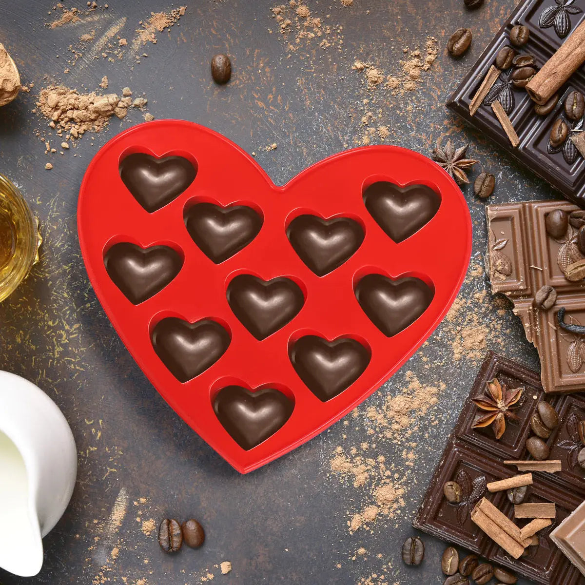 10 Cavity Heart Shaped Food Grade Silicone Chocolate Mold Baking Tray for Cake Cookies Fondant Ice Cubes Valentine Birthday