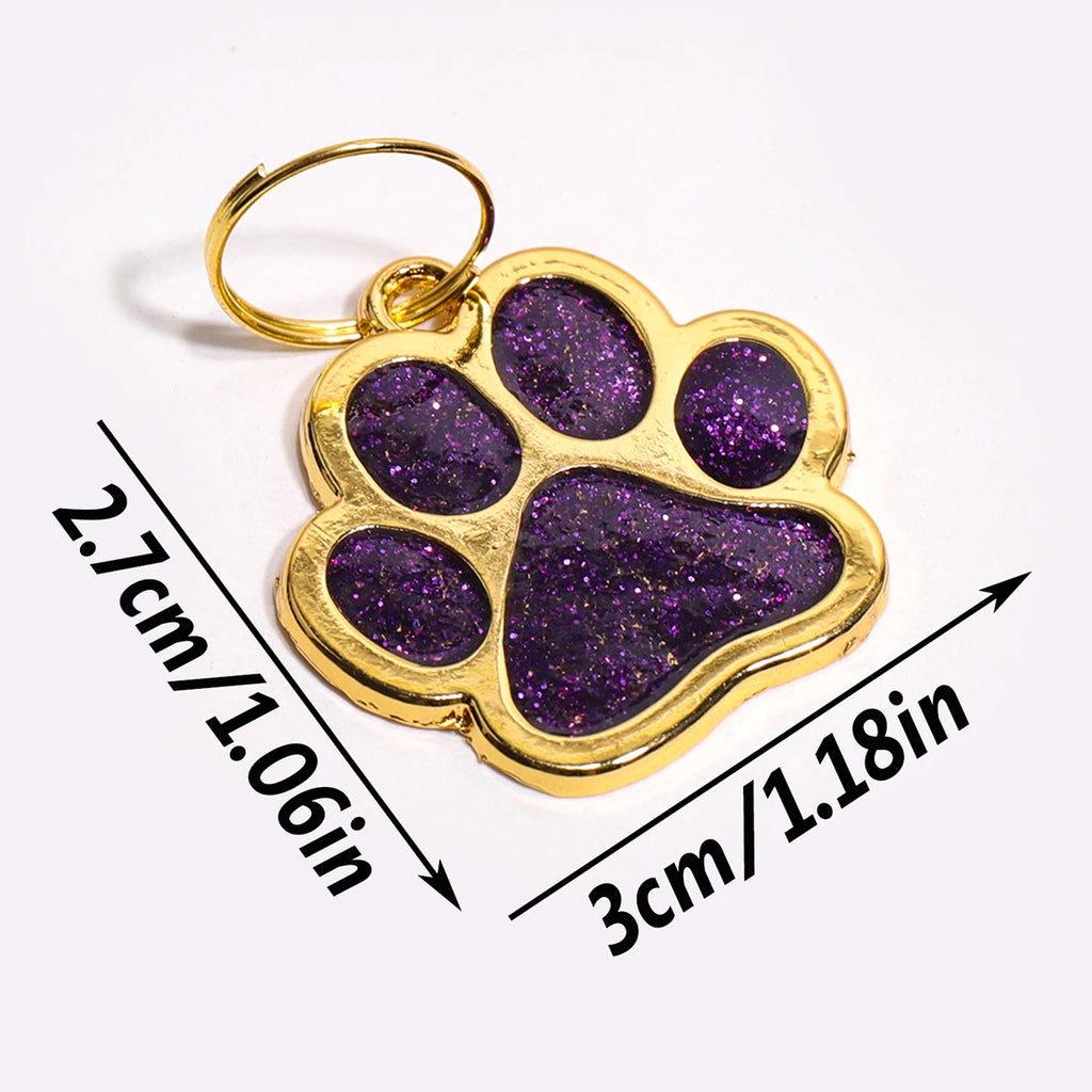 Gold Colour Custom Name Dog Tags Glitter Claw Customized Text Cat Tag Laser Engraving Collar Pendant Personalized Name Pets Tag