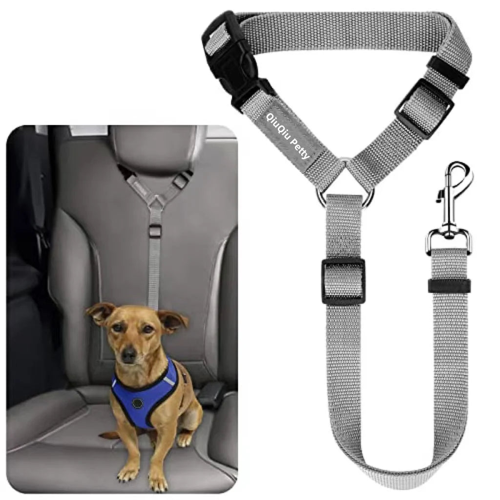 Solid Color Two-in-one Pet Car Seat Belt Nylon Lead Leash Backseat Safety Belt Adjustable Dogs Harness Collar Pet Accessories
